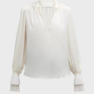 NWT FRAME V-Neck Pleated Cuff Top L